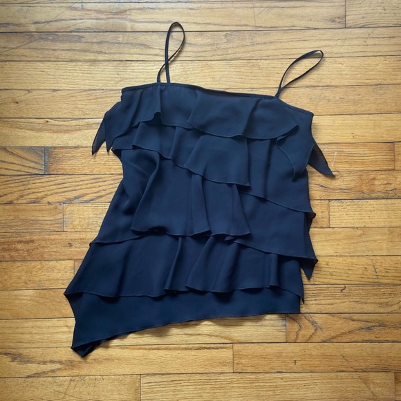 Vintage rampage 90s made in USA black ruffled asymmetrical grunge tank top - Picture 3 of 7